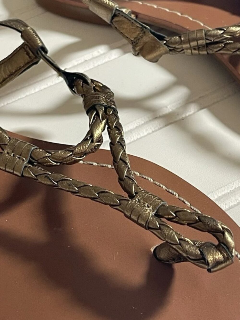 Lauren Ralph Lauren Leather Braided Slingback Thong Sandals Women's 5.5B Gold - Picture 8 of 12